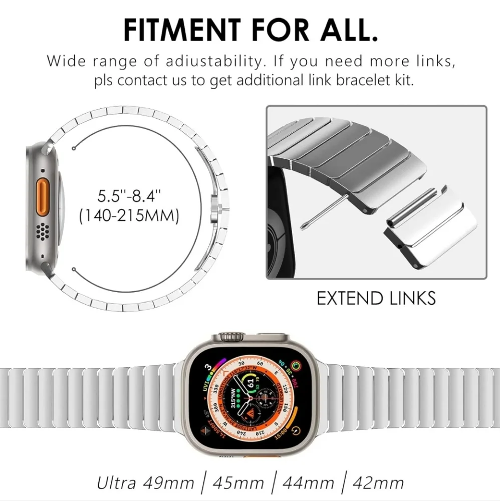 Silver Apple Watch SE 2nd Band 44mm, Stainless Steel Metal Link